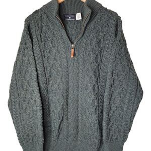 Irish Store Sweater Merino Wool Cableknit Fisherman Q Zip Green Mens XXL Ireland